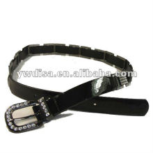 Mulheres PU cinto com PU preto, rhinestones claro, accessoris liga com gun-metal